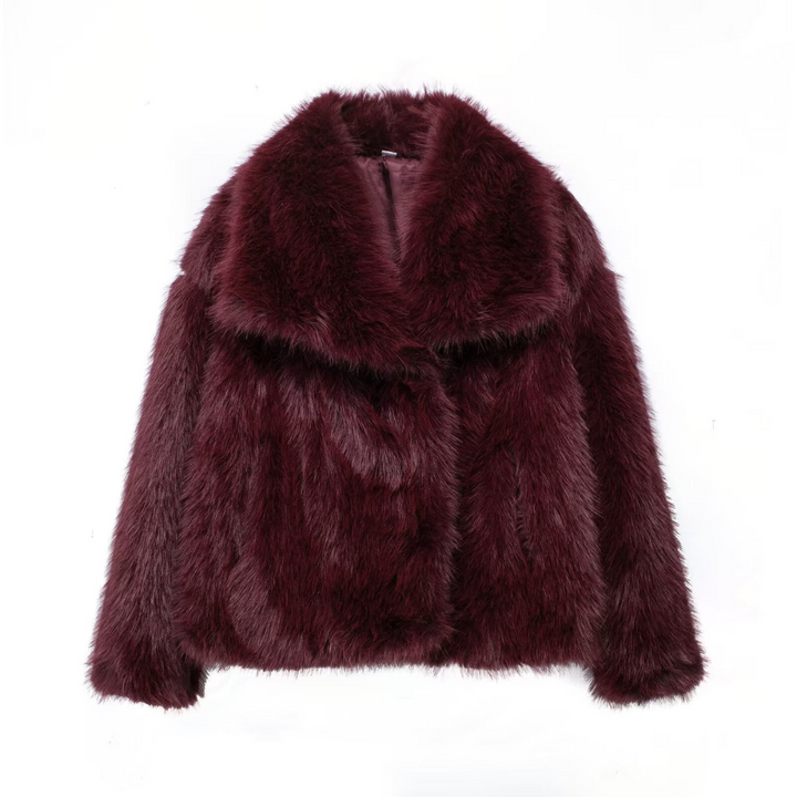 Warm and elegant women's plush winter coat, a luxurious long-sleeve outerwear piece for stylish cold-weather fashion.