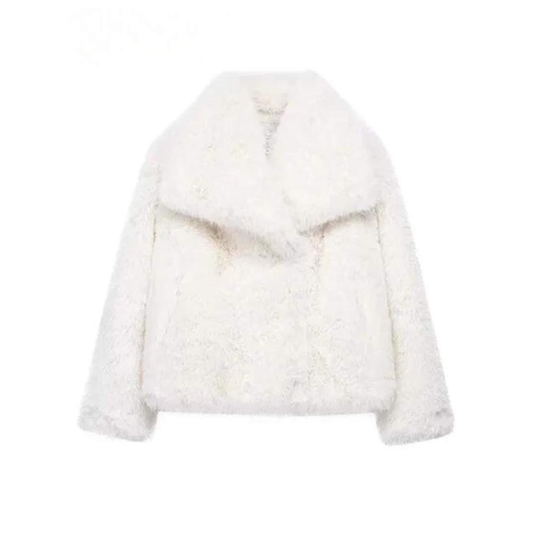 Premium women's plush winter coat, an elegant and warm long-sleeve jacket for luxurious and stylish cold weather.