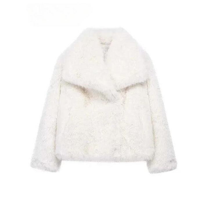 Premium women's plush winter coat, an elegant and warm long-sleeve jacket for luxurious and stylish cold weather.