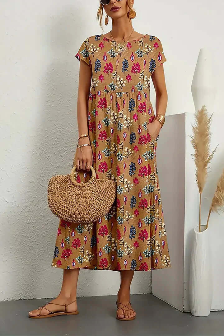 Elegant women's printed A-line summer dress. Perfect for casual wear, parties & fashion.