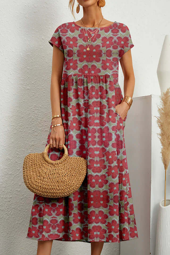 Stylish women's printed summer A-line dress. Breathable & versatile, ideal for elegant fashion.