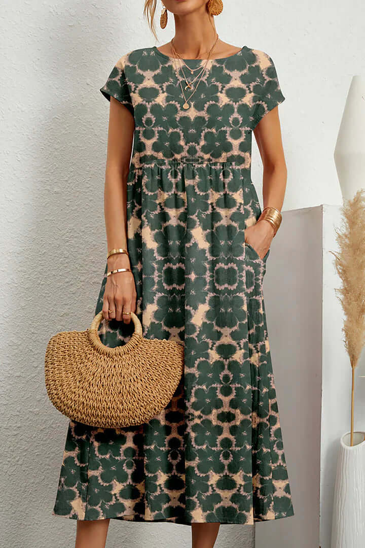 Versatile women's summer printed dress. Elegant A-line cut, comfortable for casual or party wear.