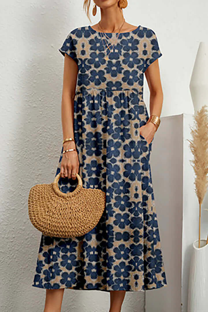 Beautiful women's printed summer A-line dress. Elegant design, great for casual or evening events.