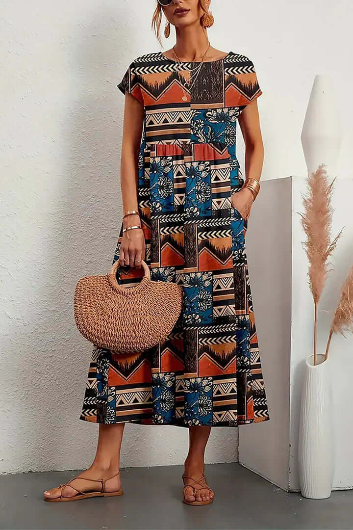 Lightweight women's summer elegant printed dress. Comfortable A-line fit for everyday & party wear.