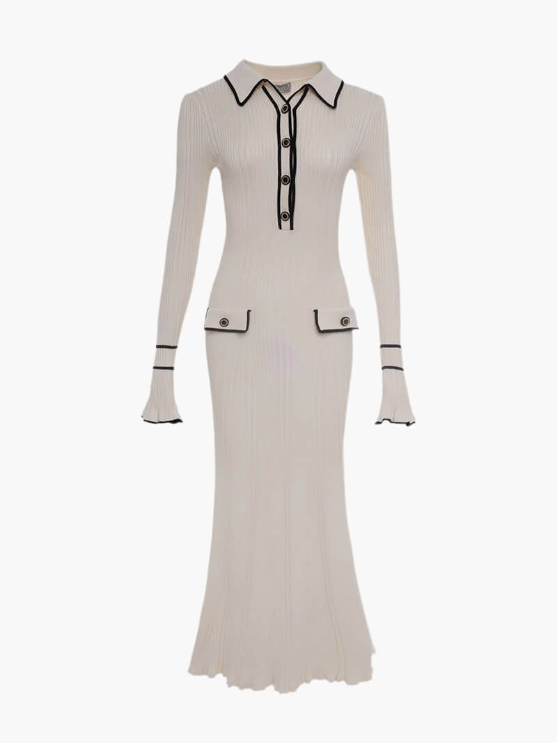 Stylish women's long sleeve ribbed midi sweater dress. Versatile for casual or elegant fall/winter fashion.