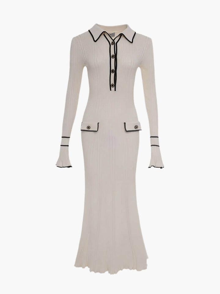 Stylish women's long sleeve ribbed midi sweater dress. Versatile for casual or elegant fall/winter fashion.