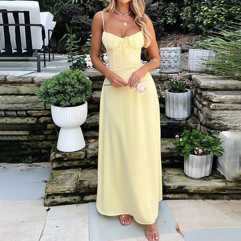Formal ruched maxi dress for women, ideal for wedding guests, parties, or any elegant evening.