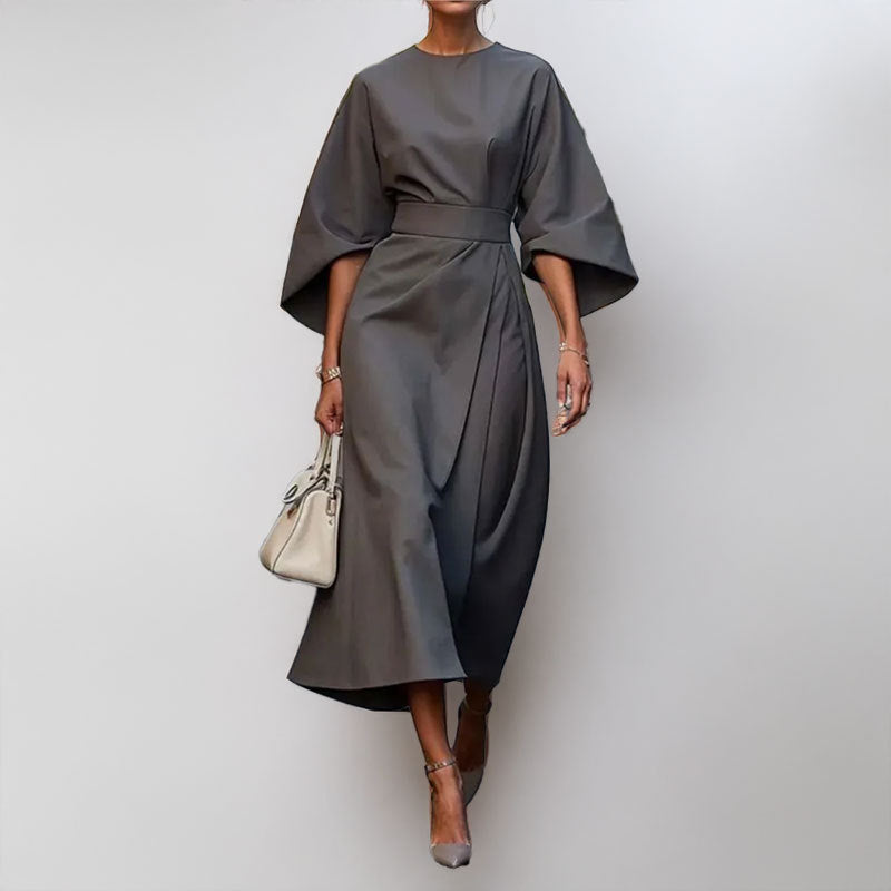 Graceful women's satin batwing sleeve maxi dress, a long elegant gown with a beautiful draped silhouette.