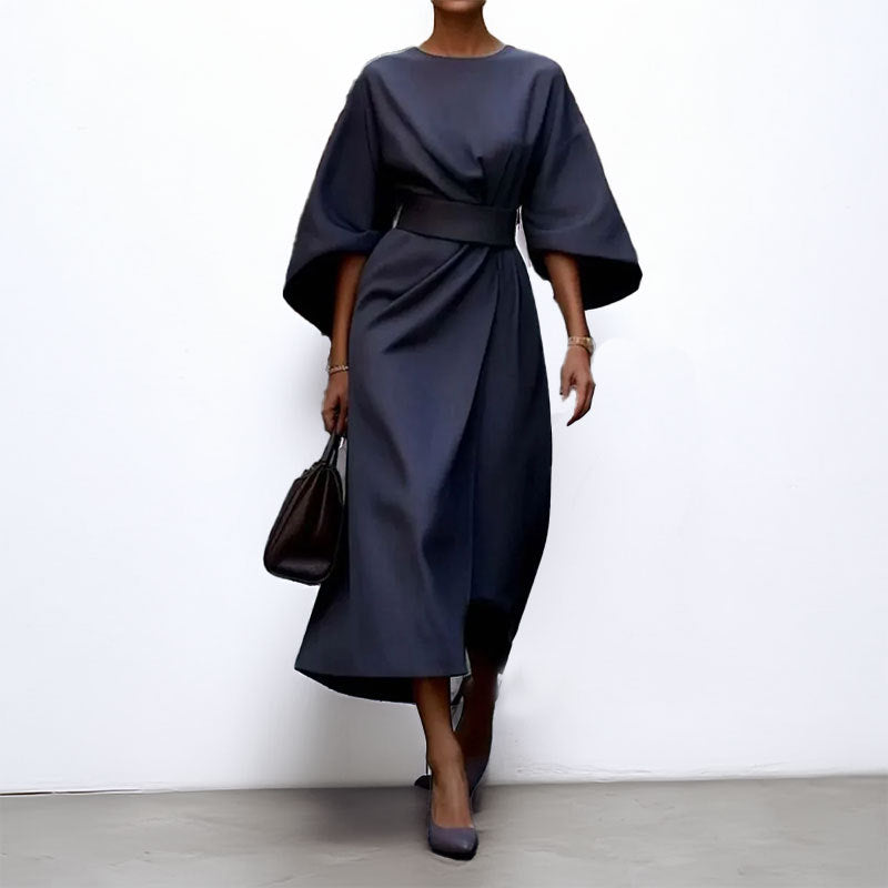 Stunning women's satin batwing sleeve maxi dress, a formal & elegant draped long dress for special occasions.