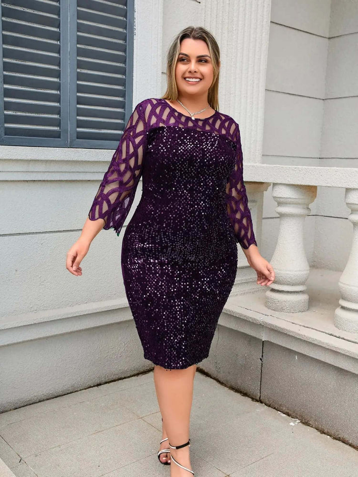 Formal women's sequin lace evening dress, ideal for special occasions & elegant parties.