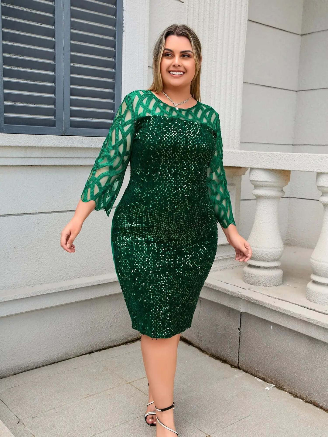 Women's elegant sequin lace dress, perfect for summer parties, evening wear & formal events.