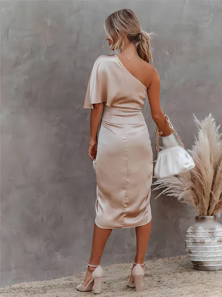 Formal women's Seraphina dress, silk fabric. Ideal for evening events, cocktail parties & stylish wear.