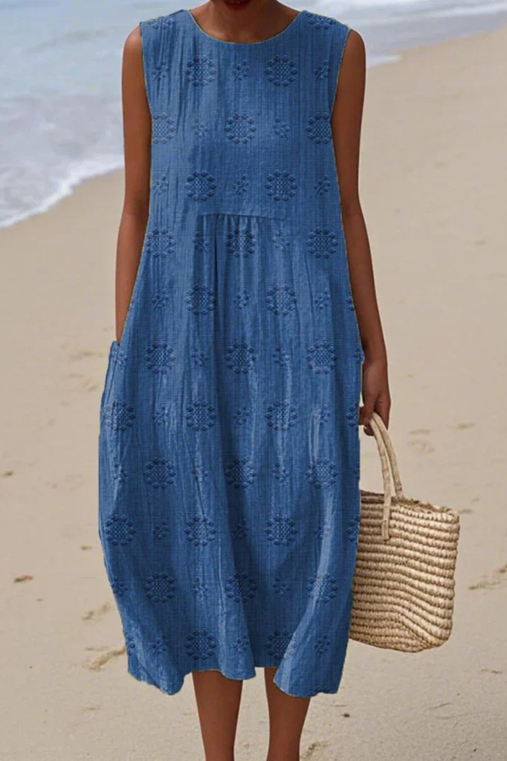Versatile women's embroidered sleeveless dress, effortlessly elegant and comfortable for any occasion.