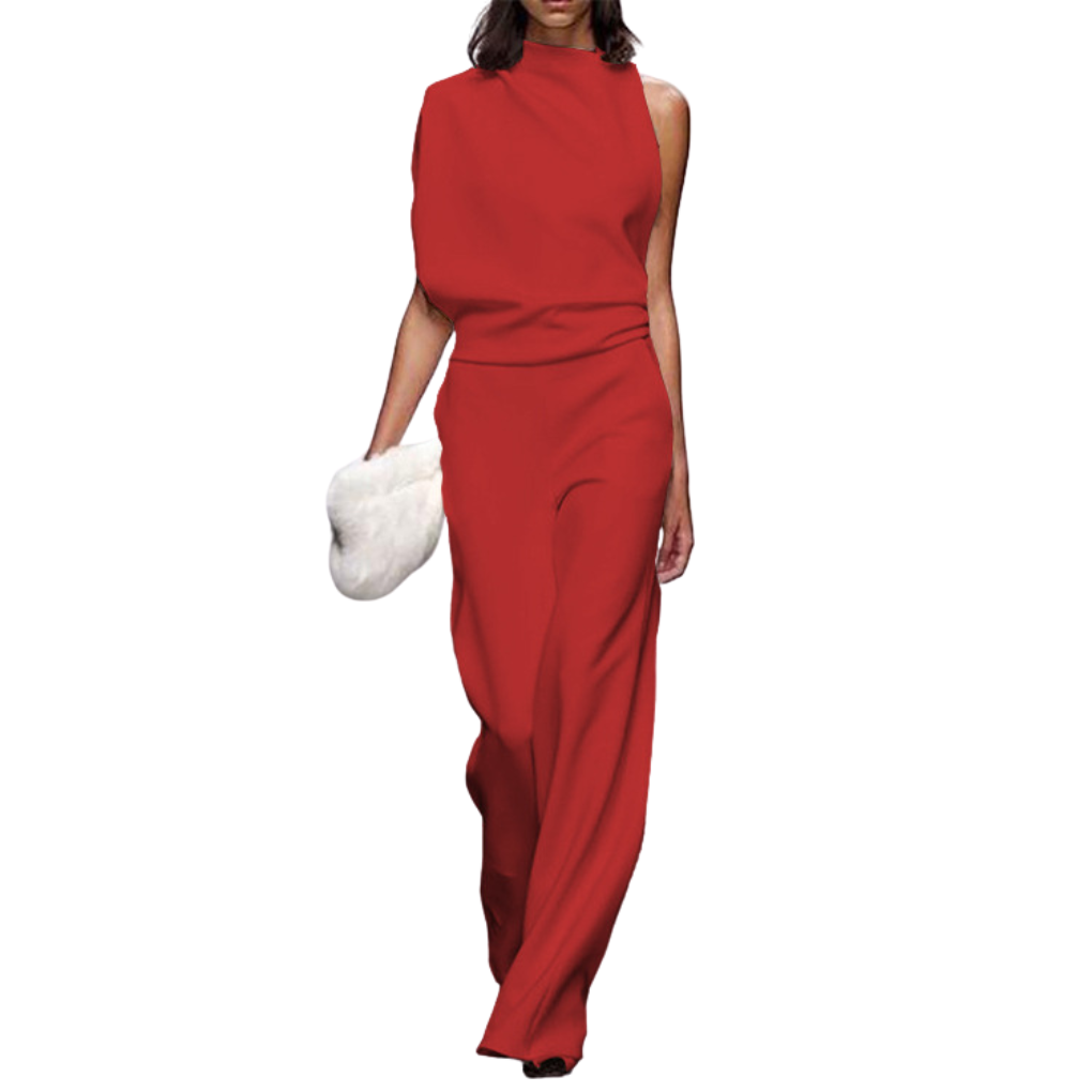 Stylish women's sleeveless jumpsuit with wide legs. Elegant formal wear suitable for any special occasion or evening.