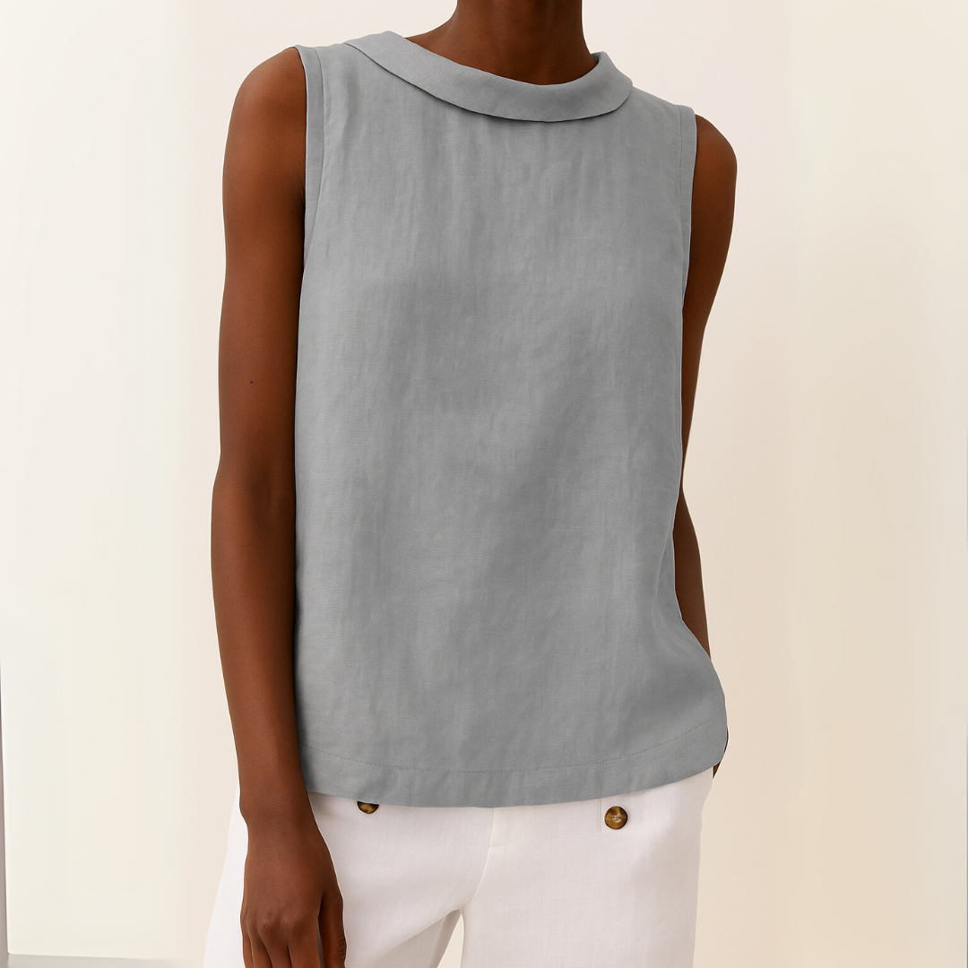 Elegant women's sleeveless roll collar top for a chic summer look and sophisticated style.