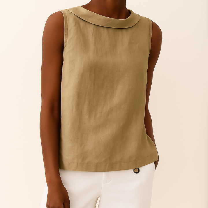 Versatile women's sleeveless roll collar top, perfect for comfortable casual or dressy wear.