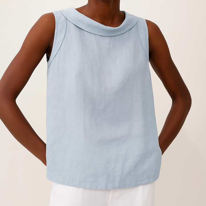 Chic sleeveless roll collar top for women, ideal for elegant summer fashion and warm weather.