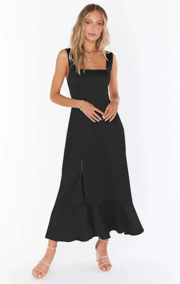 Versatile women's elegant sleeveless summer midi dress. Printed, lightweight, breathable, and comfortable for casual wear.