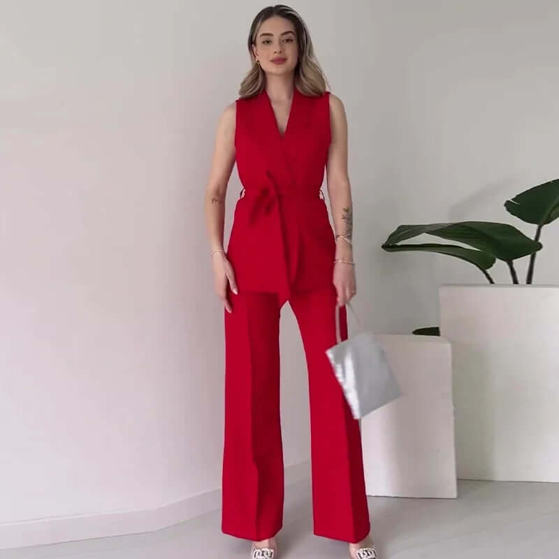 Women's fashion sleeveless wide-leg jumpsuit. Elegant, flowy, and perfect for spring/summer style.