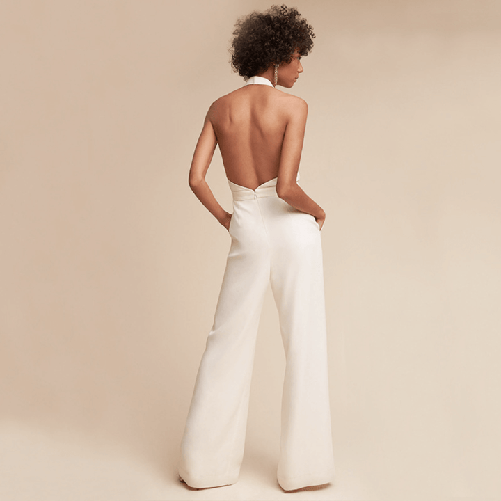 Fashionable women's wide-leg jumpsuit, sleeveless and elegant, offering comfortable chic attire for any event.