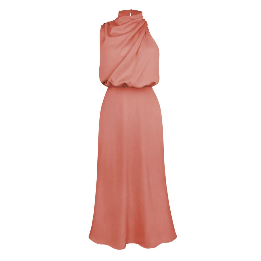 Women's elegant slim fit satin maxi dress, ideal for formal parties.