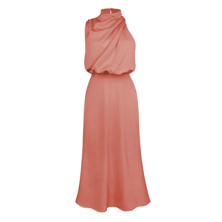Women's elegant slim fit satin maxi dress, ideal for formal parties.