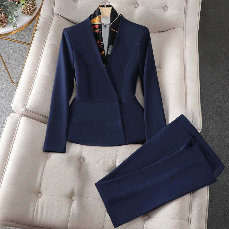 Elegant women's slim fit suit set, perfect for professional business attire & office fashion.
