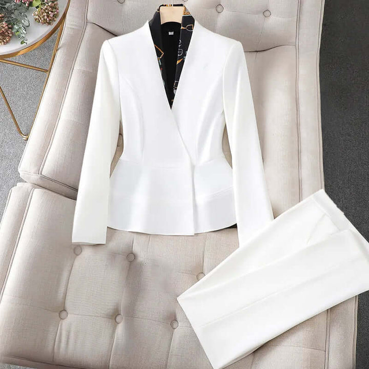 Tailored women's slim fit blazer & trousers suit for professional wear & a modern office look.