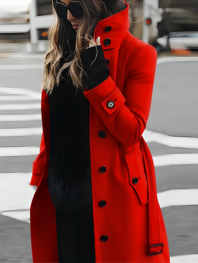 Classic women's wool winter coat, a versatile slim-fit elegant outerwear piece for formal or casual winter style.