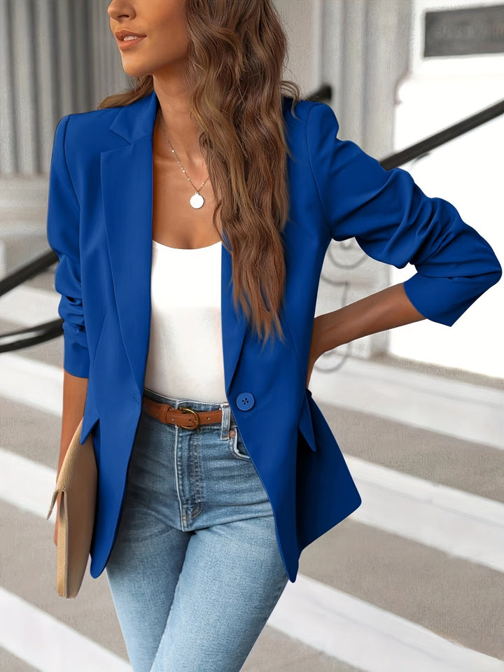 Professional women's solid color business blazer with a tailored fit. Formal elegant jacket.