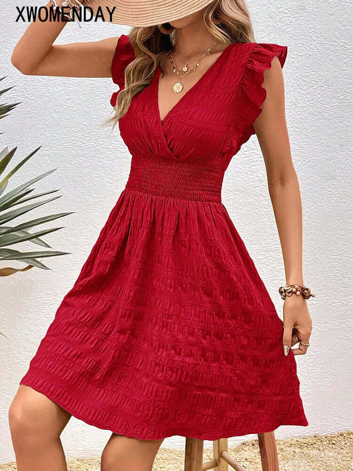 Stylish women's summer mini dress, short design, great for casual outings or special occasions.