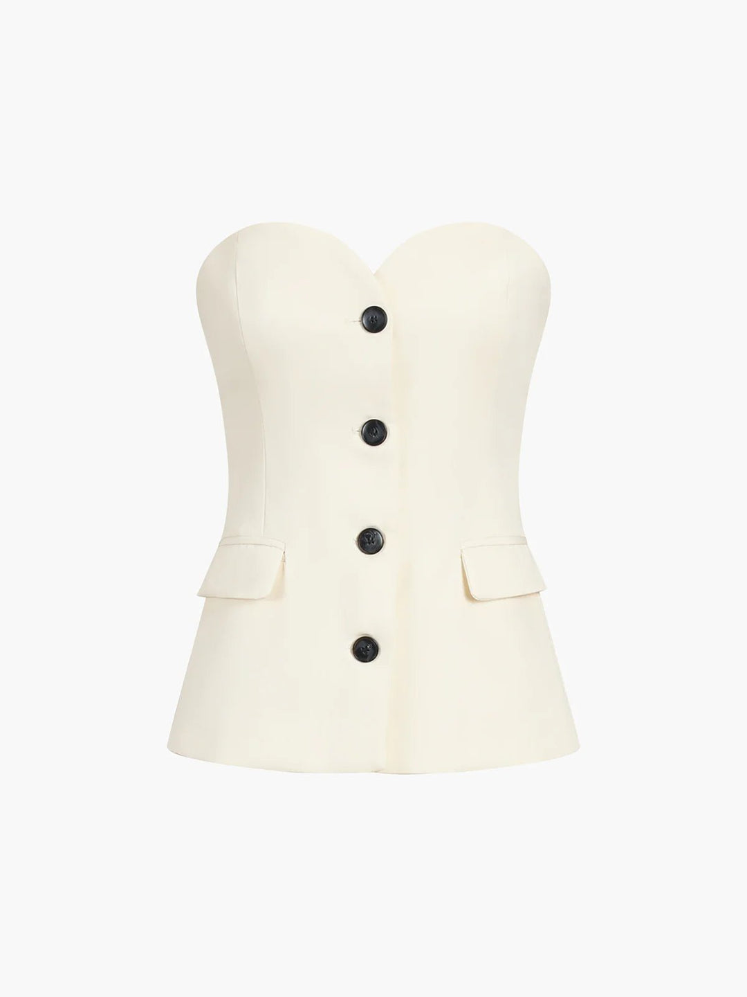 Business casual women's set featuring an elegant strapless tube top and stylish wide leg pants.