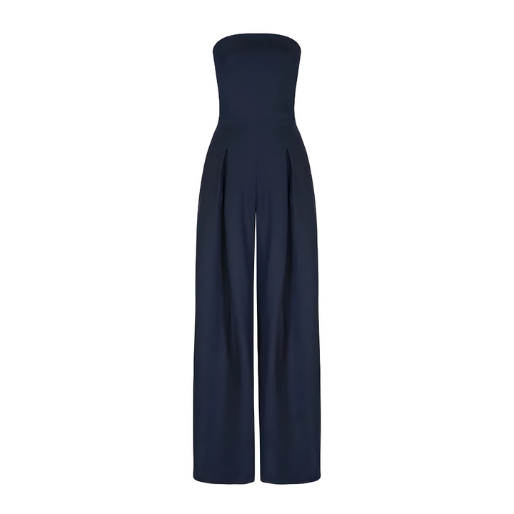 Flowy cotton wide-leg strapless jumpsuit for women, combining comfort with a chic and elegant style.