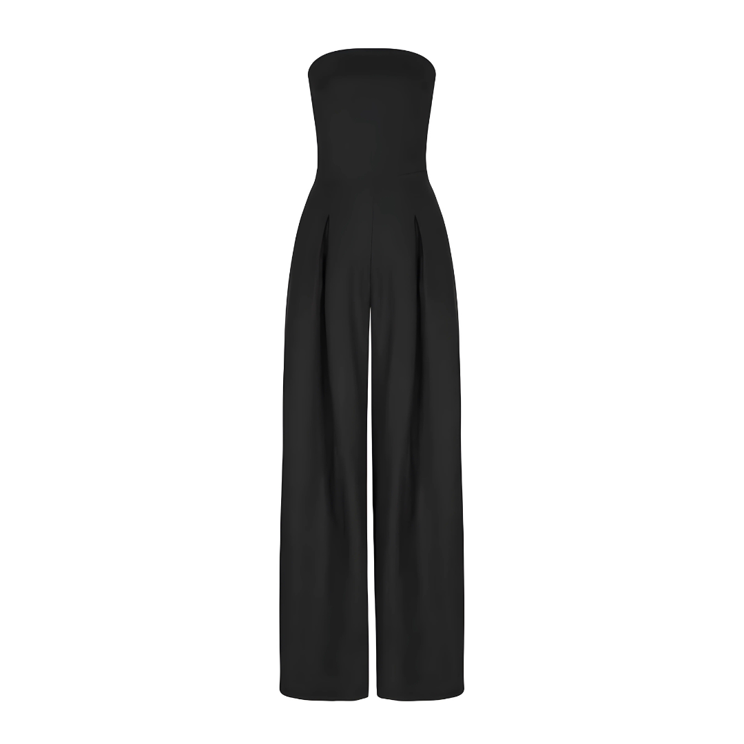 Comfortable women's strapless wide-leg cotton jumpsuit, an elegant and versatile piece for any wardrobe.