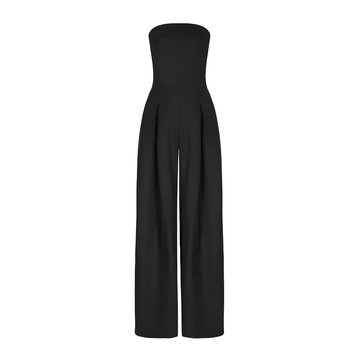 Comfortable women's strapless wide-leg cotton jumpsuit, an elegant and versatile piece for any wardrobe.