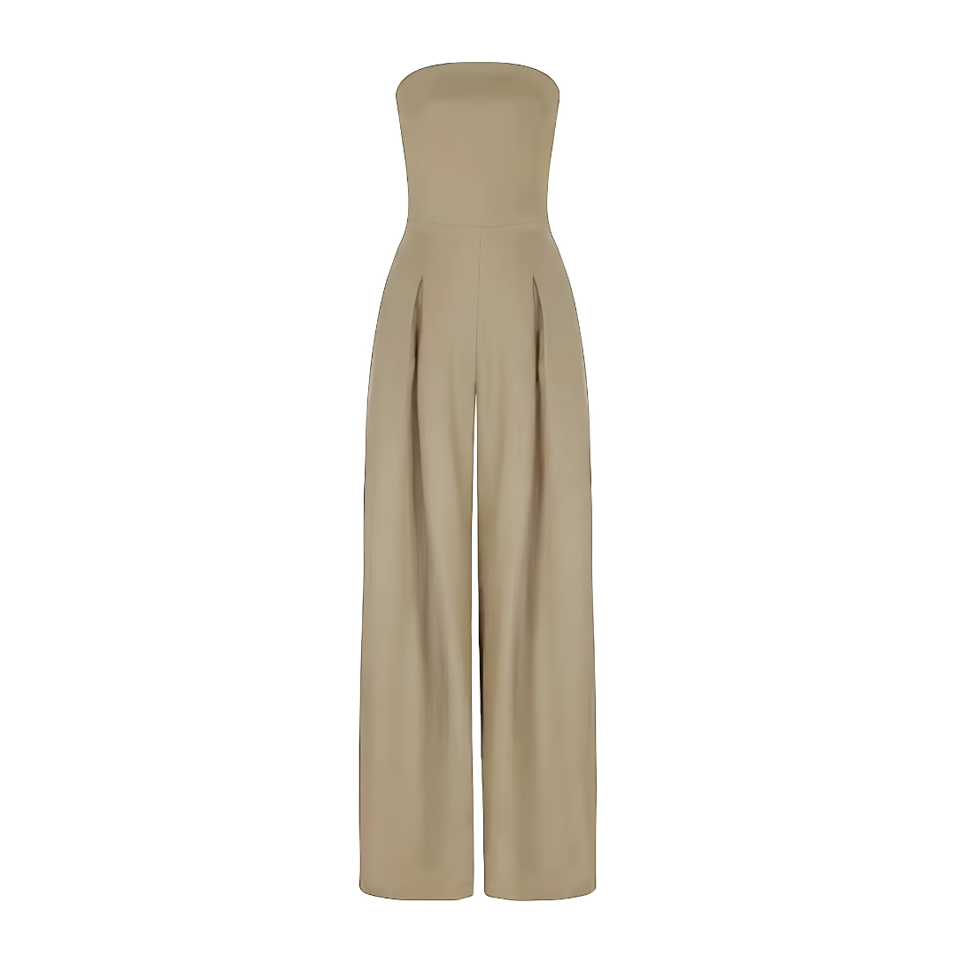 Soft cotton strapless wide-leg jumpsuit for women, providing an elegant, comfortable, and chic summer outfit.