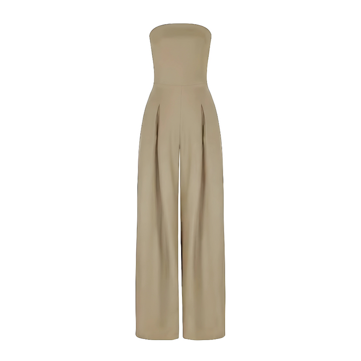 Soft cotton strapless wide-leg jumpsuit for women, providing an elegant, comfortable, and chic summer outfit.