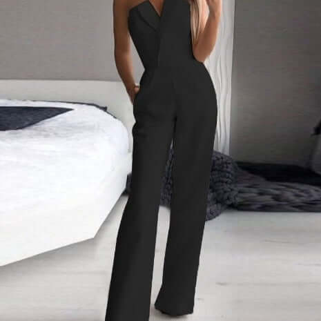 Chic women's strapless wide-leg jumpsuit, a versatile summer fashion piece ideal for casual or elegant occasions.