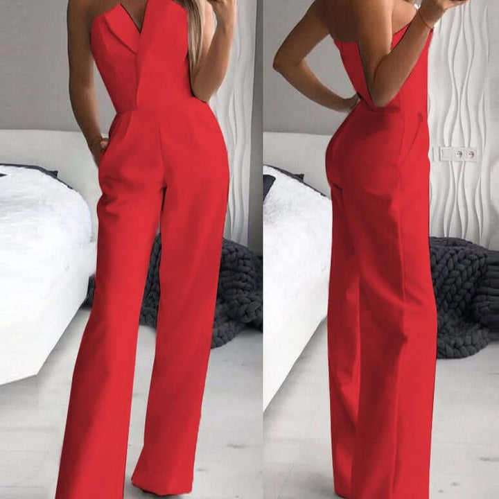 Modern women's elegant strapless wide-leg jumpsuit. This stylish set is perfect for evening events & summer fashion.