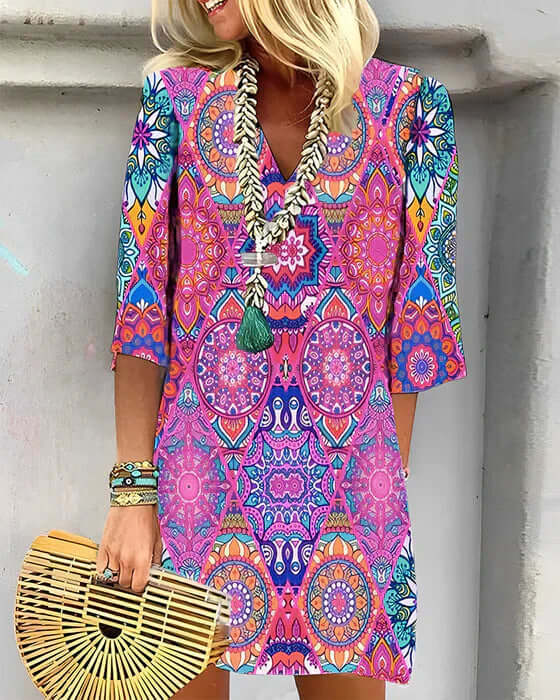 Elegant women's summer floral print midi dress, lightweight & comfortable for casual day wear or parties.