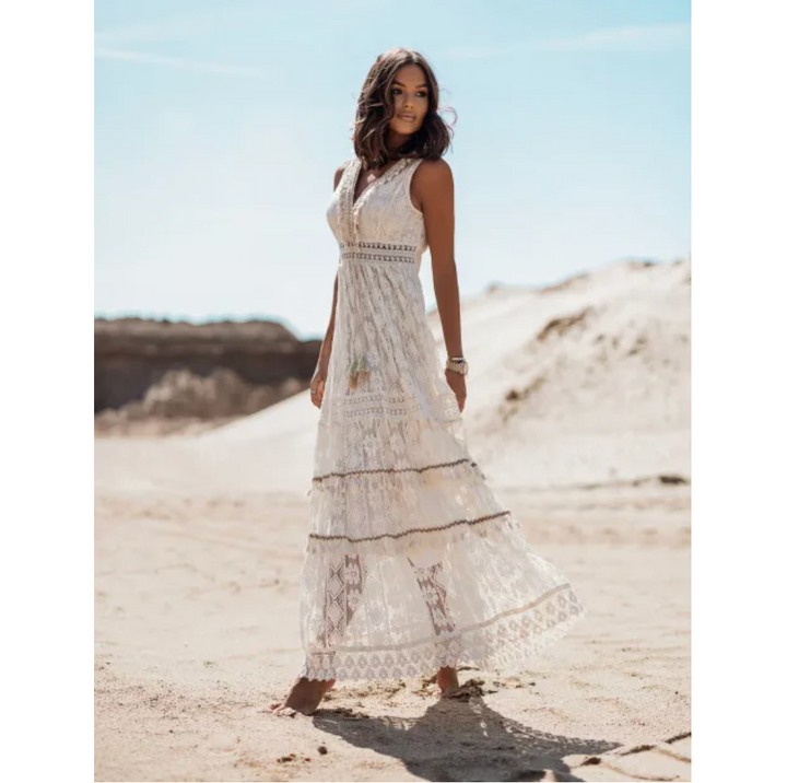 Stylish & comfortable women's long summer dress, perfect for elegant casual wear or resort vacations.