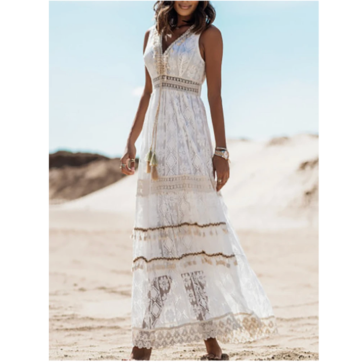 Lightweight women's elegant maxi dress, offering stylish comfort for summer days & sophisticated resort evenings.