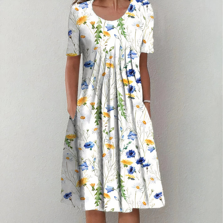 Lina women's elegant cotton midi dress, stylish & easy-wear comfort for spring and summer fashion.