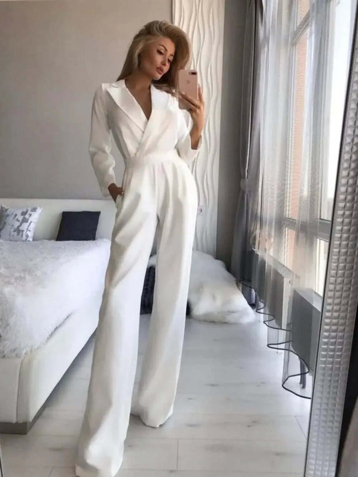 Stylish women's tailored wide leg jumpsuit, a comfortable rayon blend set for elegant summer fashion & versatile occasions.