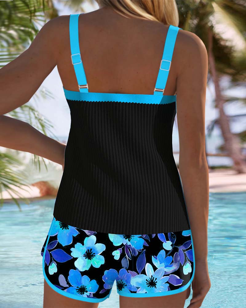 Modest yet fashionable women's tankini set, a flattering two-piece swimsuit for elegant beachwear.