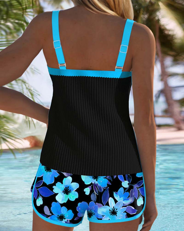 Modest yet fashionable women's tankini set, a flattering two-piece swimsuit for elegant beachwear.