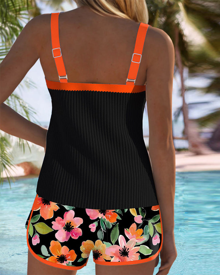 Women's chic tankini set, a comfortable and stylish two-piece swimsuit perfect for summer vacations.