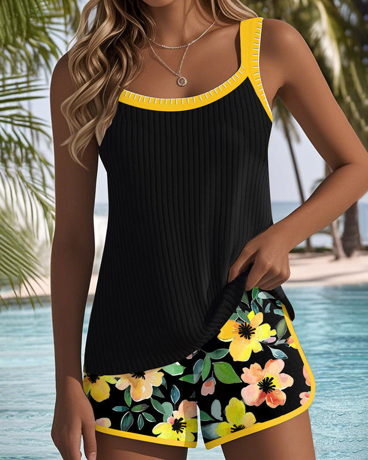 Elegant two-piece tankini swimsuit for women, a stylish and comfortable choice for summer fashion.