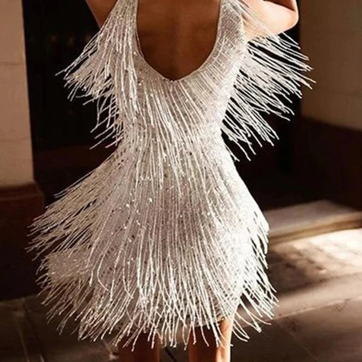 Women's elegant tassel mini dress. A stylish choice for parties, events, and summer evenings.