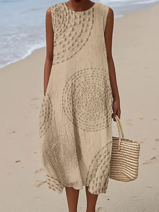 Stylish women's textured sleeveless maxi dress, offering comfort and a flowing silhouette.